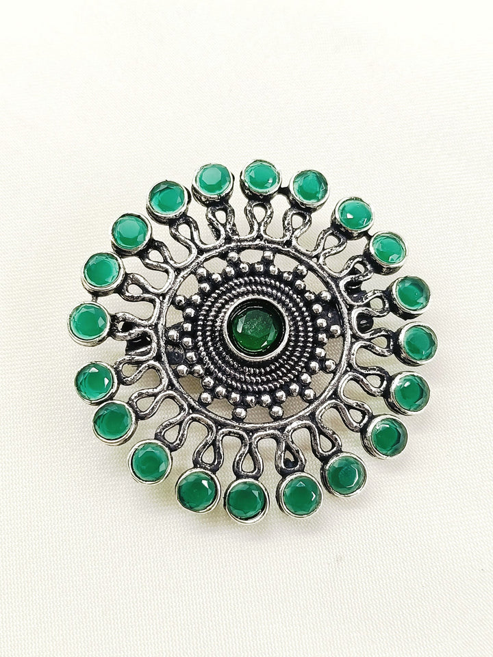 Advaith Green Oxidized Brooch