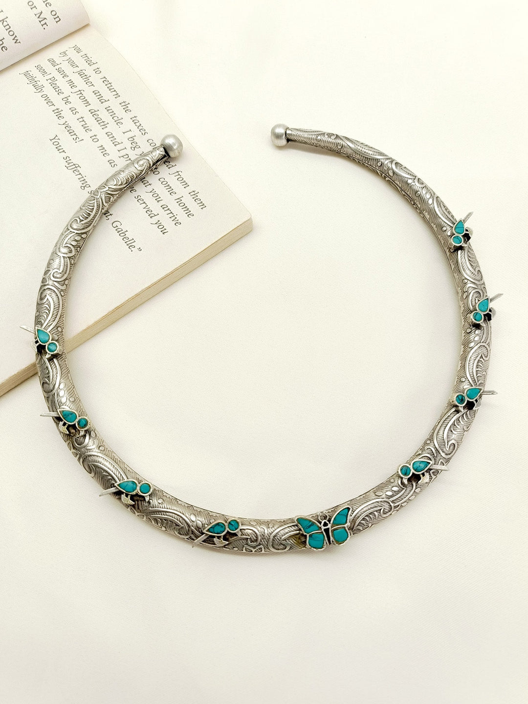 Deashi Firozi Oxidized Hasli Style Neckpiece