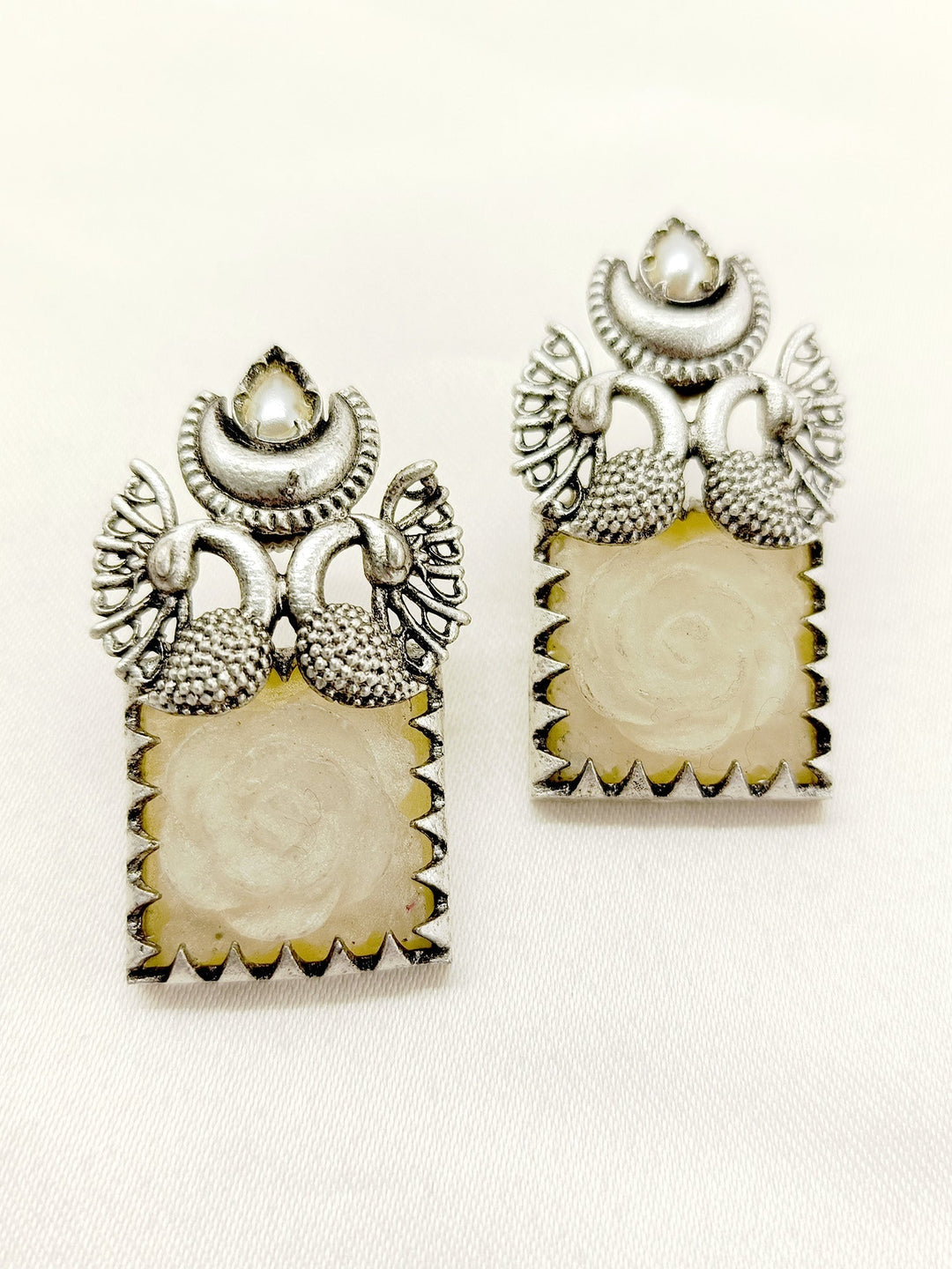 Kumkum Grey Oxidized Earrings