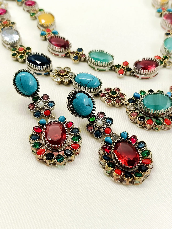 Arya Multi-Color Oxidized Navratna Necklace Set