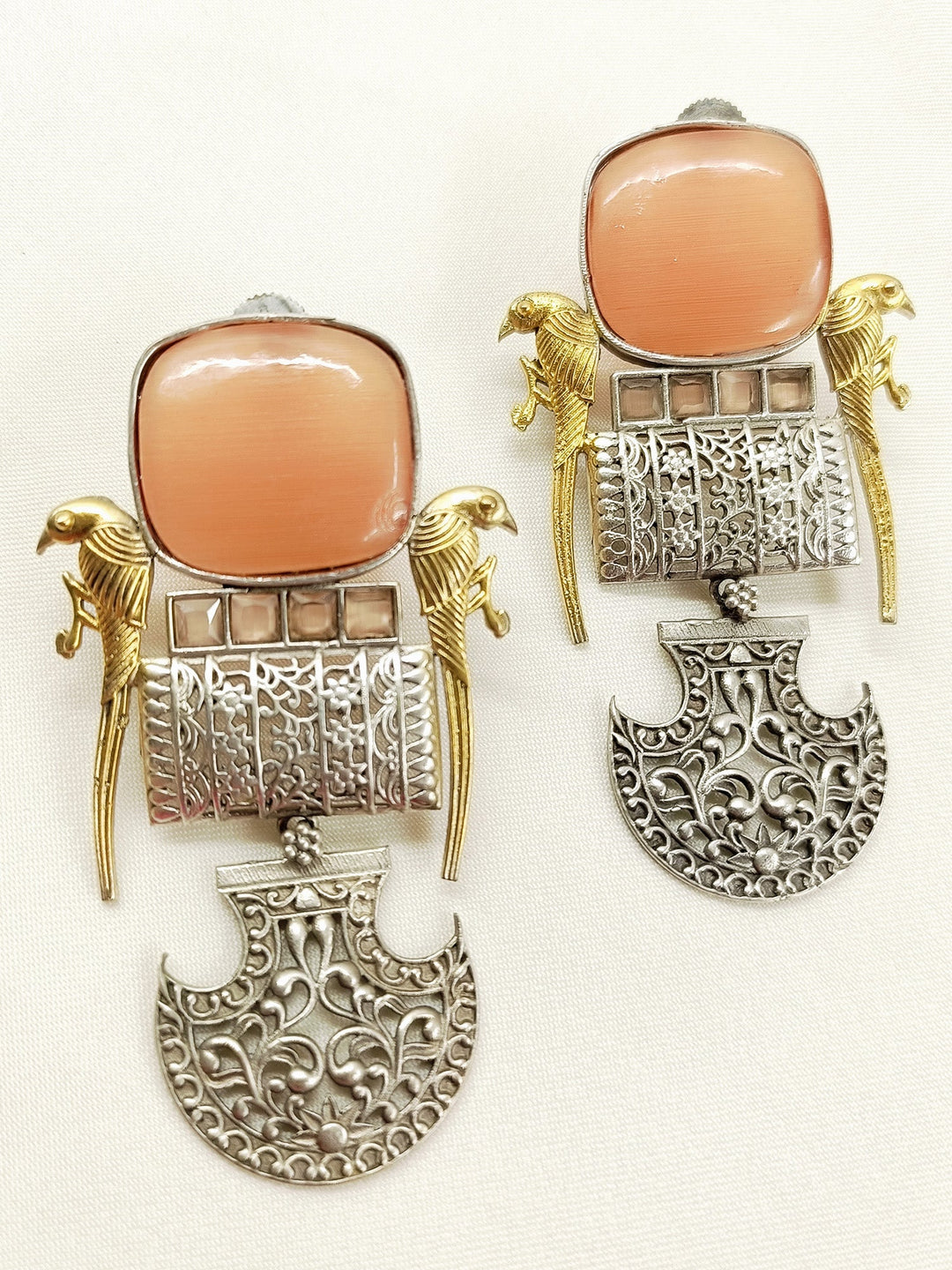 Taru Orange Oxidized Earring - 8 cm Silver Dangler