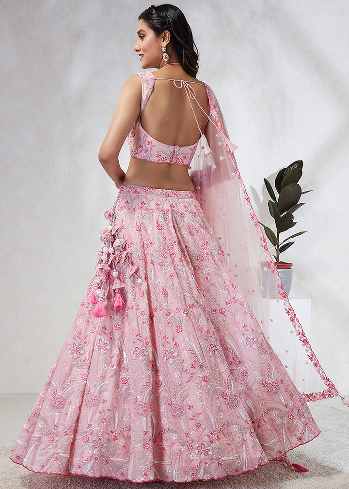 Baby Pink Georgette Lehenga Choli Highlighted with Sequins & Thread Embroidery