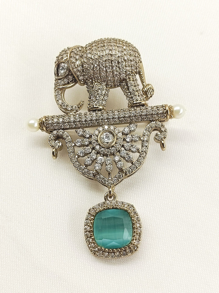 Rajavar Mint Green Elephant Brooch
