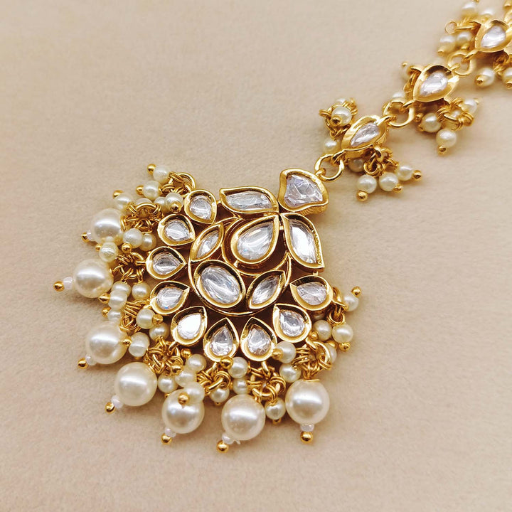 Amrita Pearl White Gold Plated Kundan Teeka