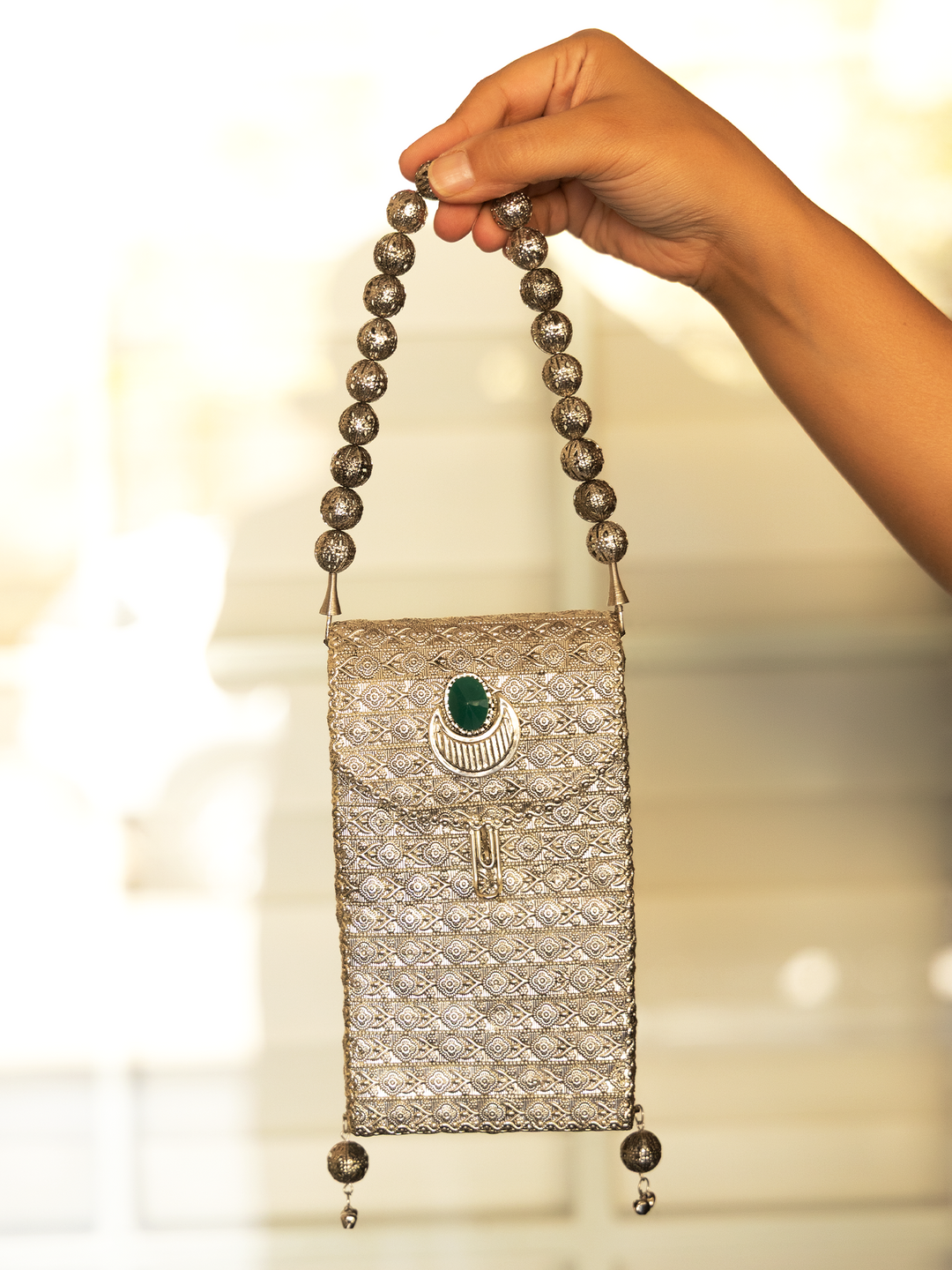 Kritika Green Silver Mobile Pouch