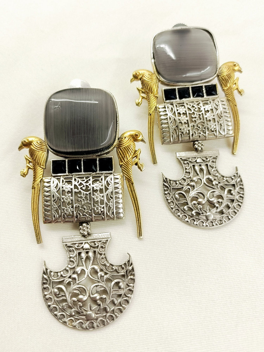 Vasulakshmi Grey Oxidized Earring - Dangler 8 cm