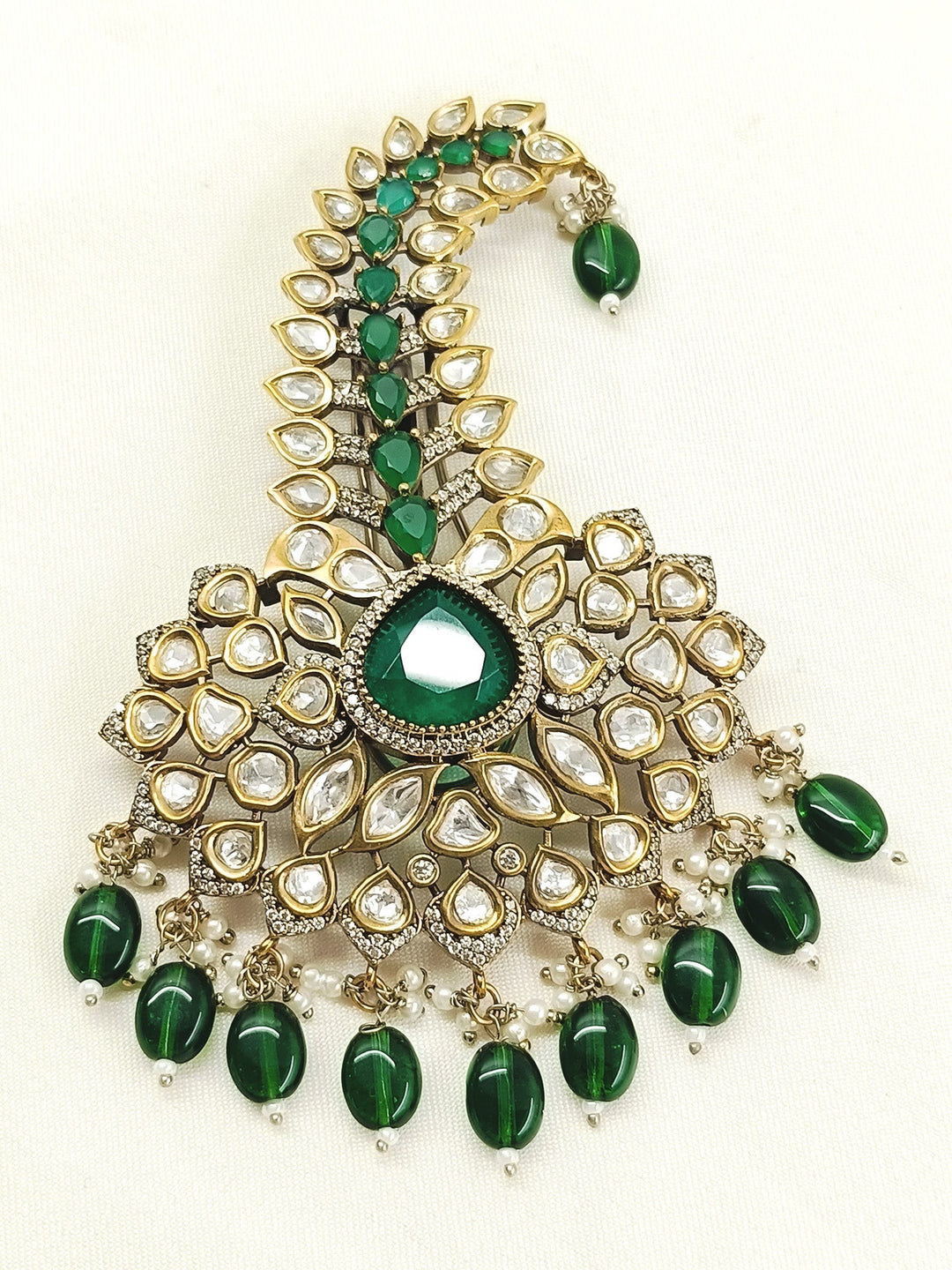 Karan Green Dulha Kalgi - Antique Gold Plating Groom