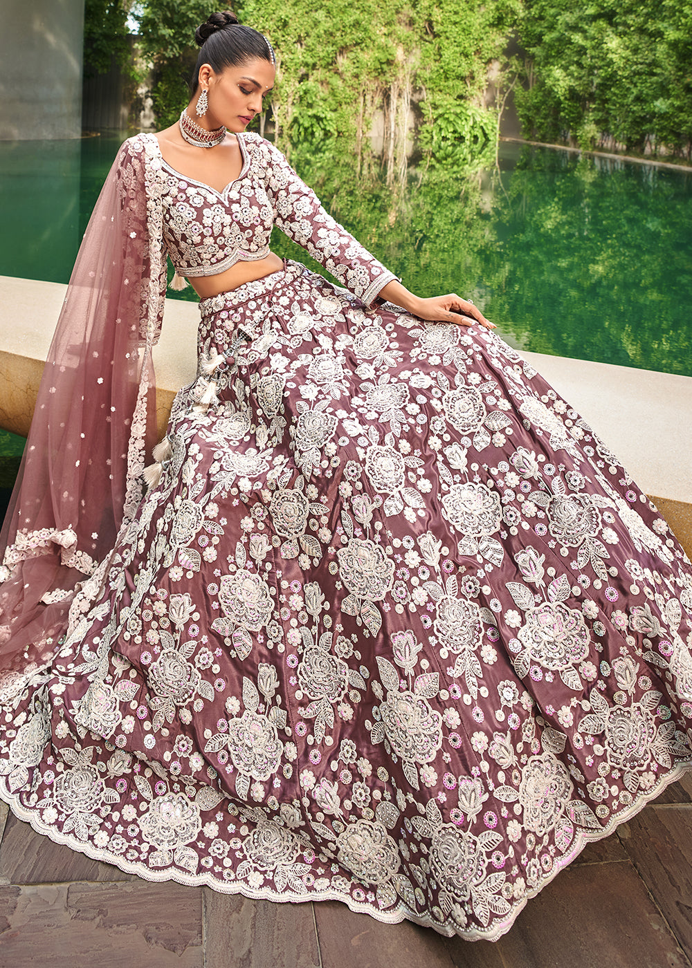 Twlight Lavender Purple Satin Lehenga Choli Intricate with Sequins Embroidery Work