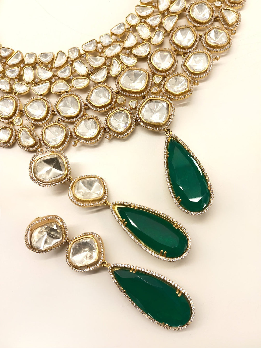 Nobita Emerald Kundan Polki Necklace Set