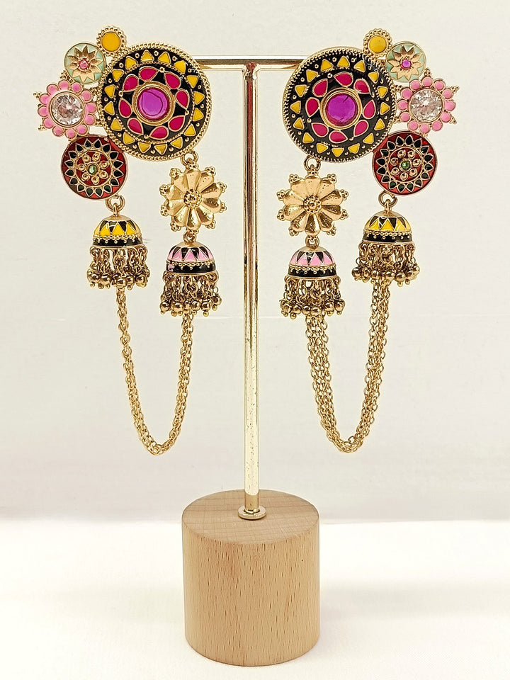 Molly Multi Colour Oxidized Earring - Antique Gold-Plated