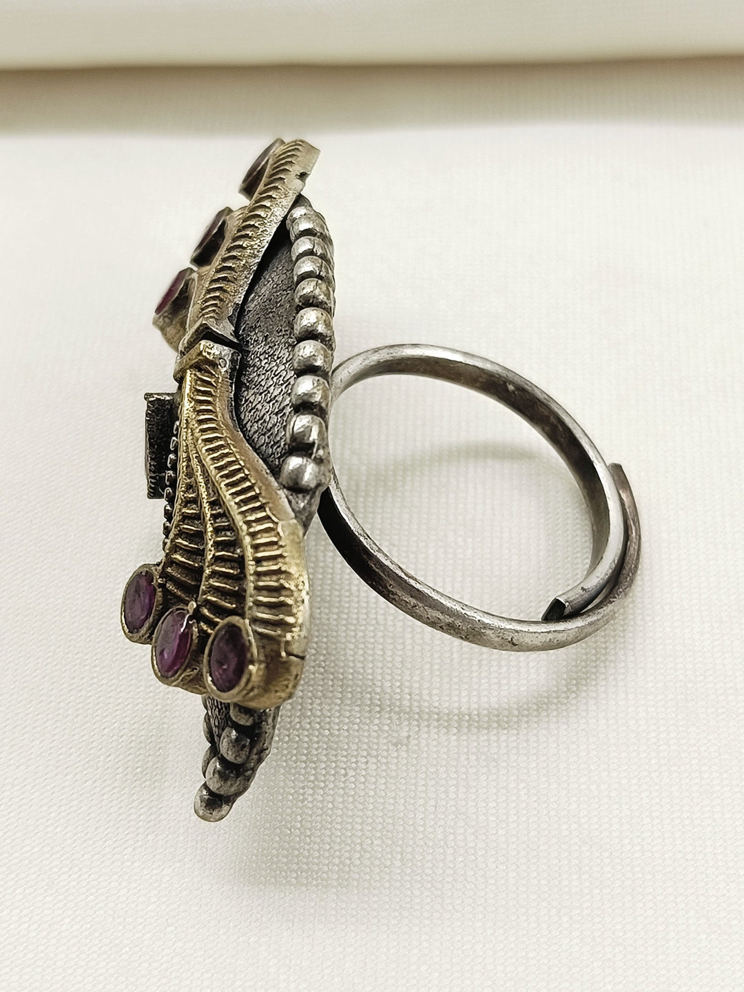 Damodara Ruby Oxidized Finger Ring