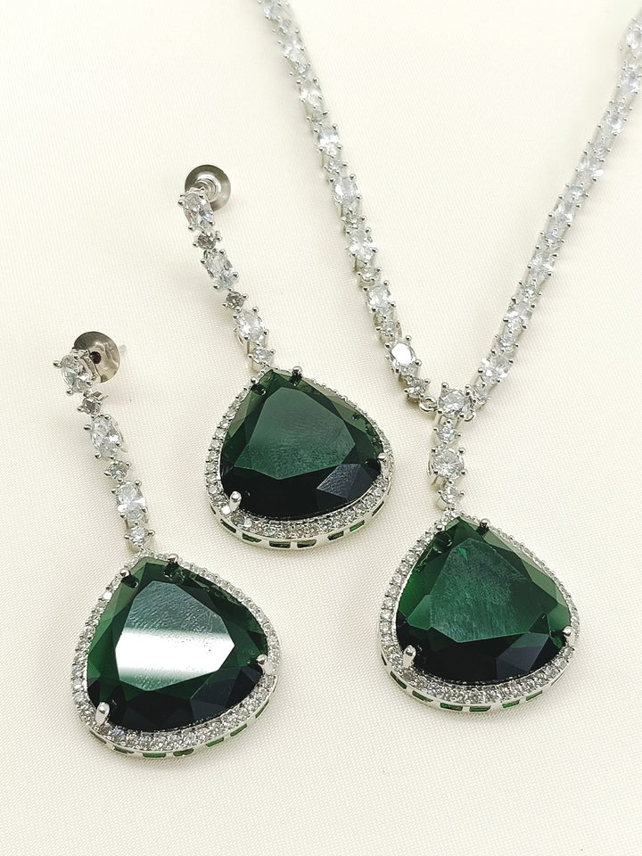 Ramiza Green American Diamond Necklace Set