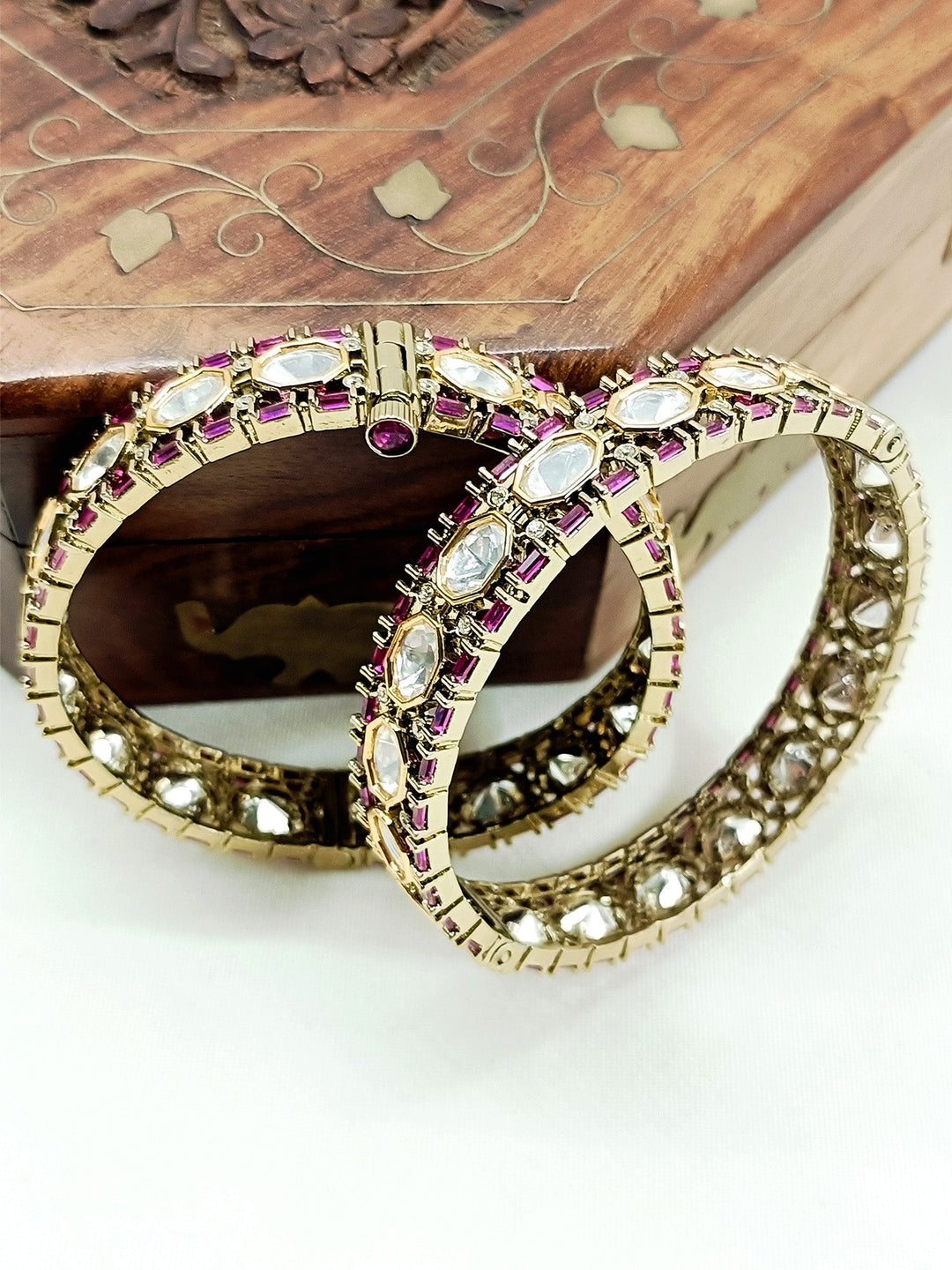 Girjaa Ruby Victorian Bangles - Antique Gold Plated Brass