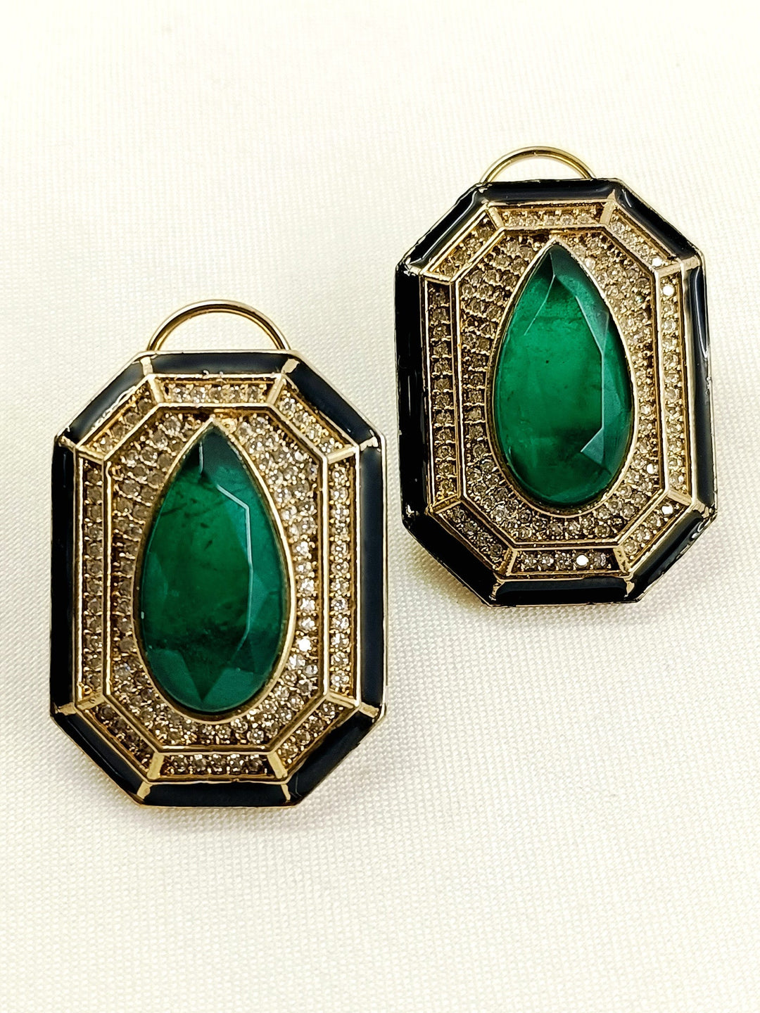 Paridhi Green Victorian Tops - Antique Gold Plated Earrings