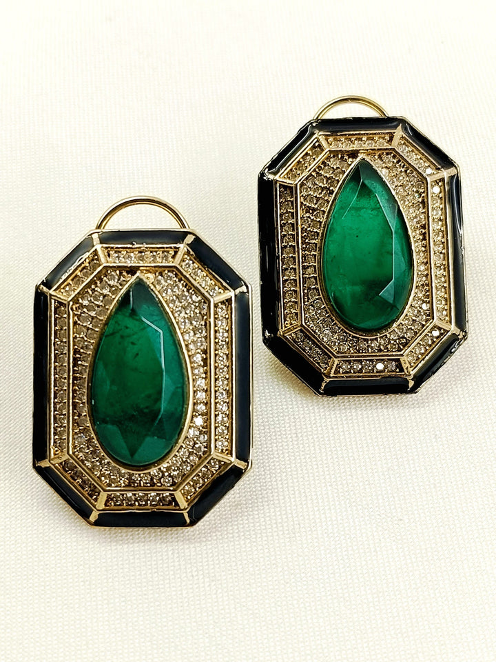 Paridhi Green Victorian Tops - Antique Gold Plated Earrings