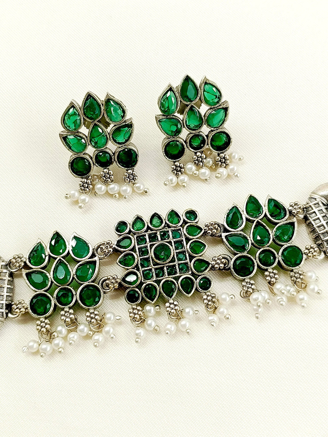 Annette Green Peacock Oxidized Choker Set