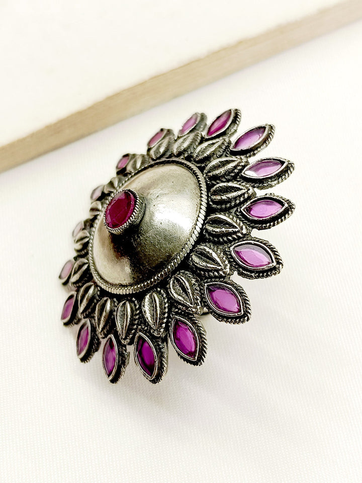 Anjari Ruby Oxidized Finger Ring