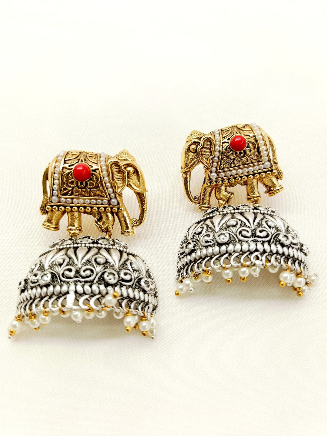 Yashti Red Elephant Oxidized Earrings