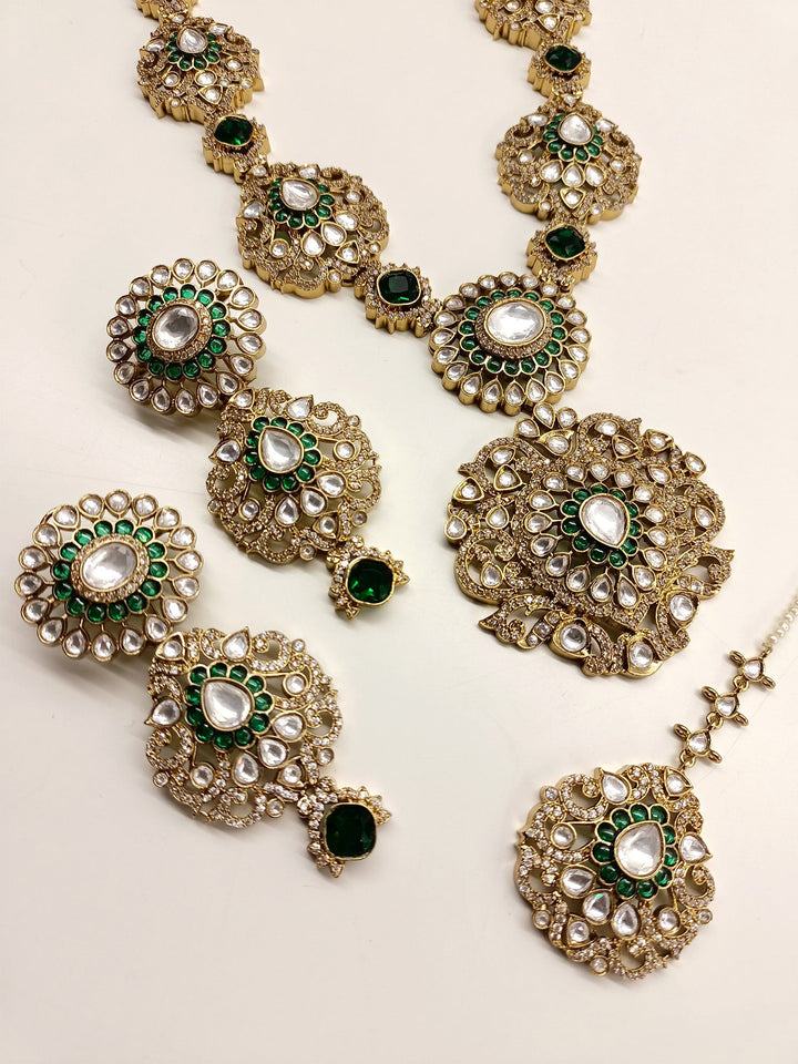 Roma Green Kundan Polki long Necklace Set