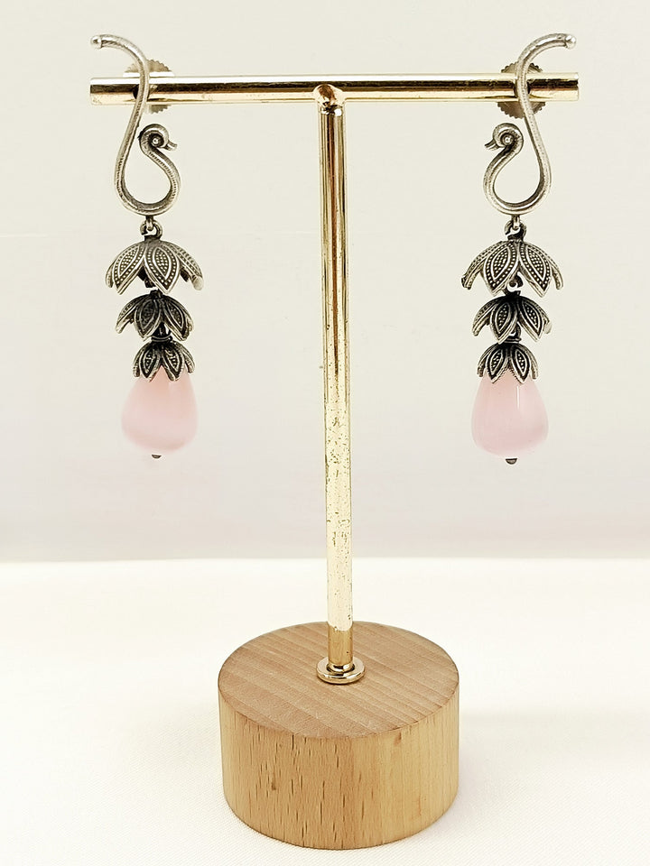 Elaura Baby Pink Oxidized Jhumki - Brass Dangler 6.5 cm