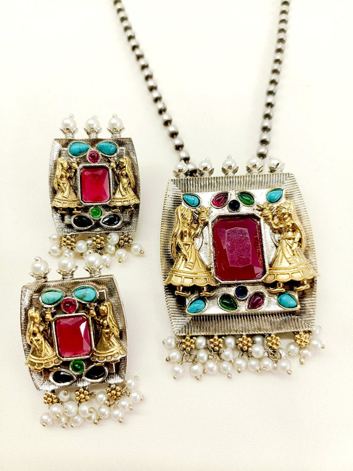 Raissa Multi Colour Oxidized Pendant Set