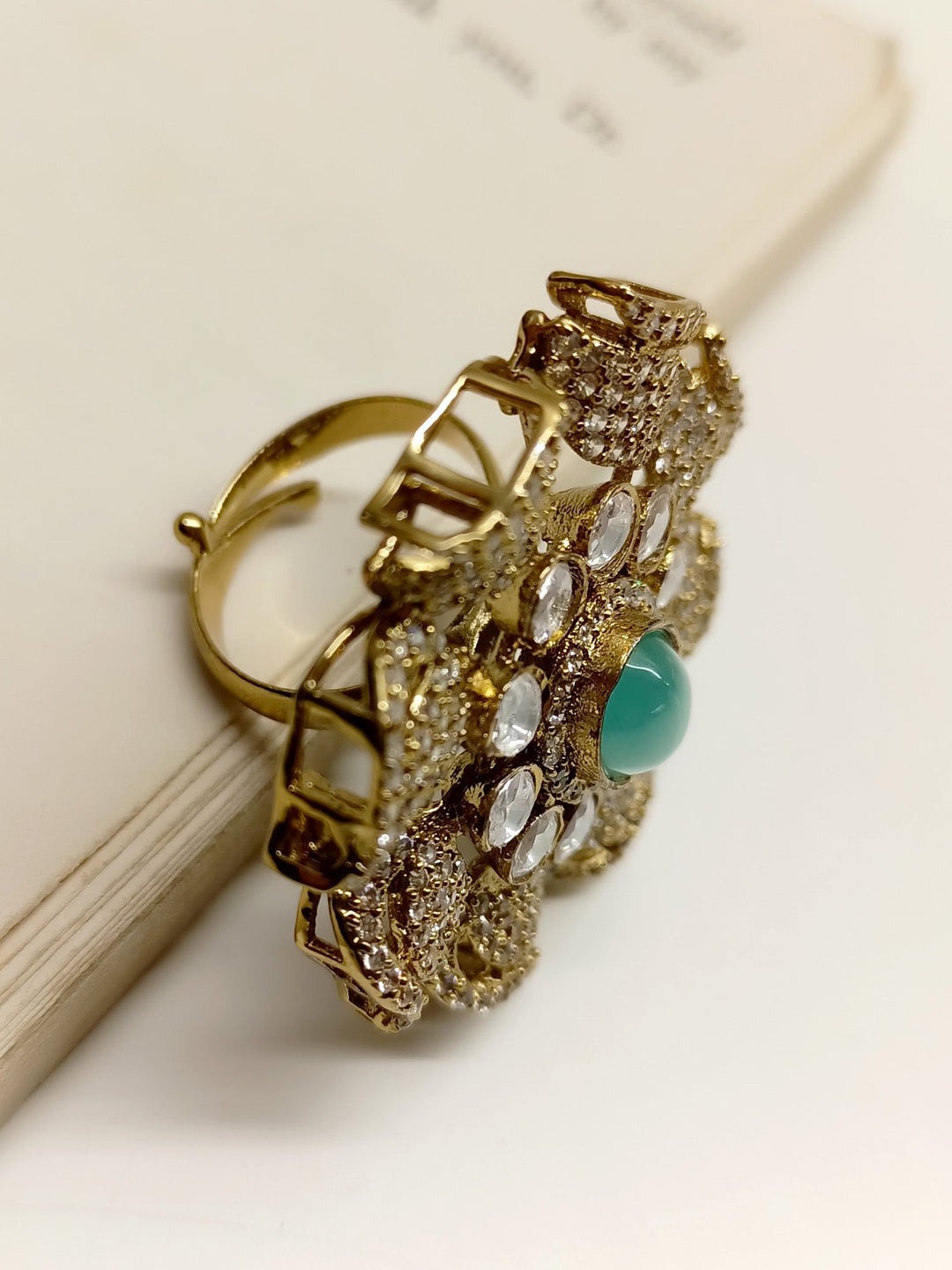 Vasuda Mint Green Victorian Finger Ring