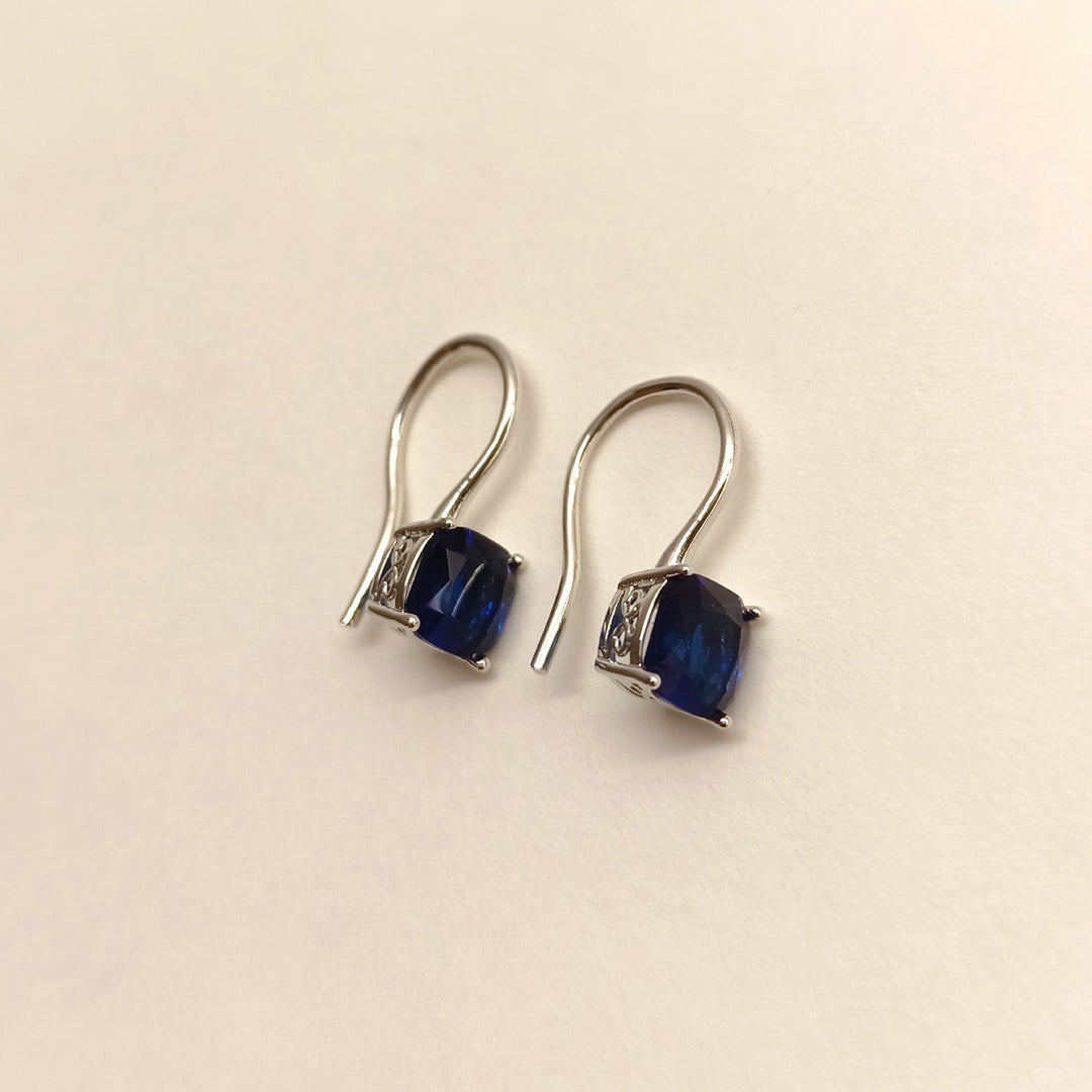 Rishika Blue Sapphire Stone Silver Plated Hoops