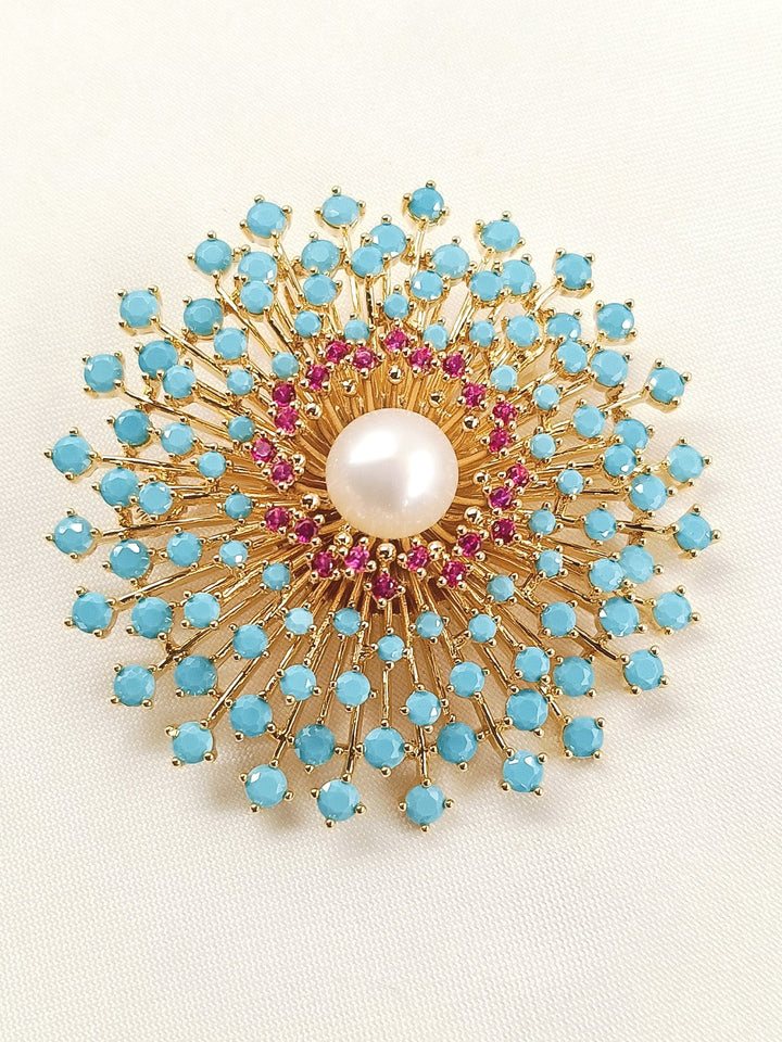 Adah Blue Sunburst Brooch