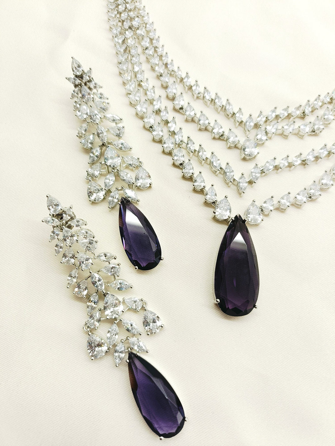 Ajweta Purple American Diamond Necklace Set