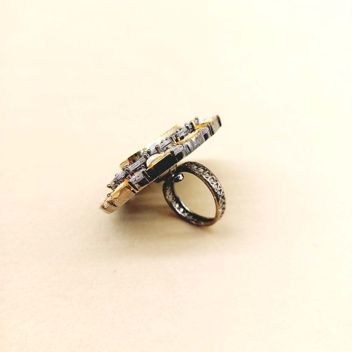 Hemakshi Diamonds Gold & Rhodium Plated Victorian Ring