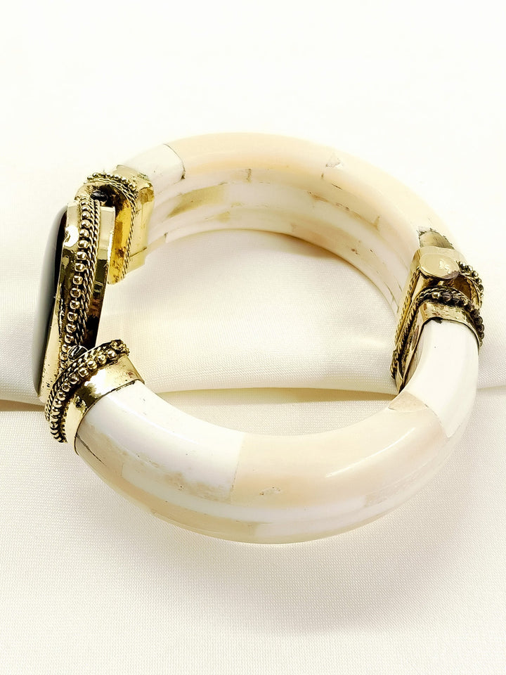 Om Brown Men’s Royal Agate Stone Bone Bracelet - Men&