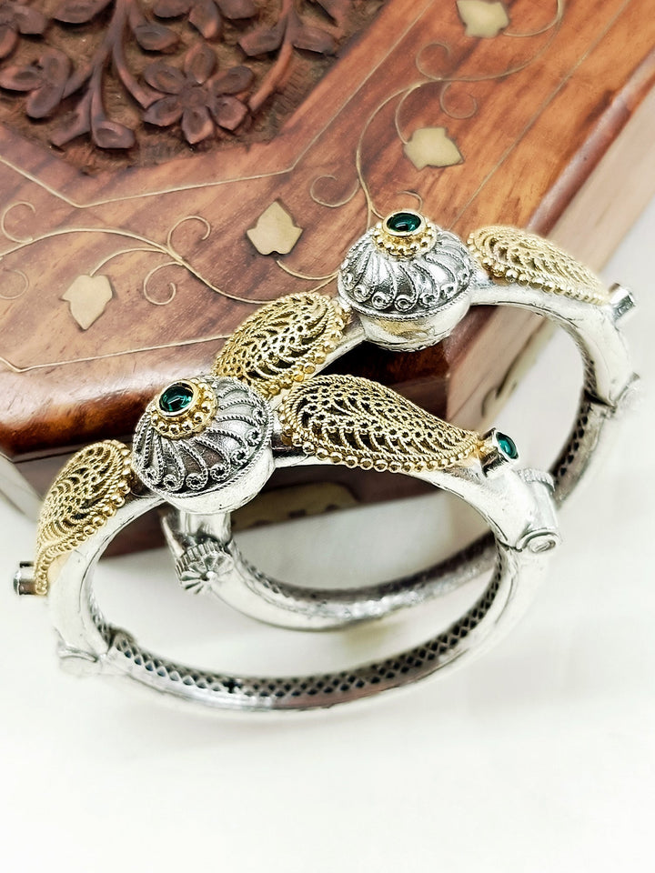 Nirupa Green Oxidized Bangles - Silver Size 2.6