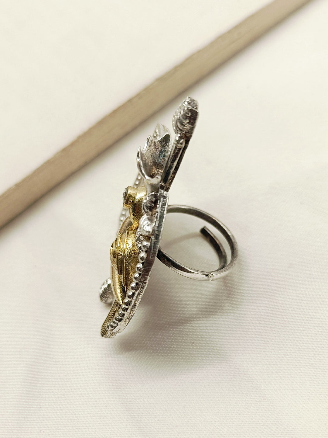 Rajvi White Peacock Oxidized Finger Ring