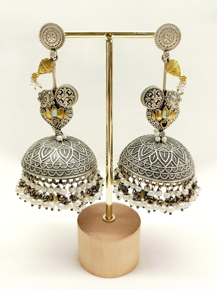 Namusa Mint Green Oxidized Jhumki