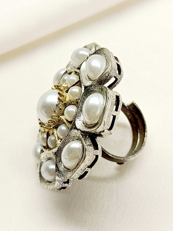 Shruti White Oxidized Finger Ring