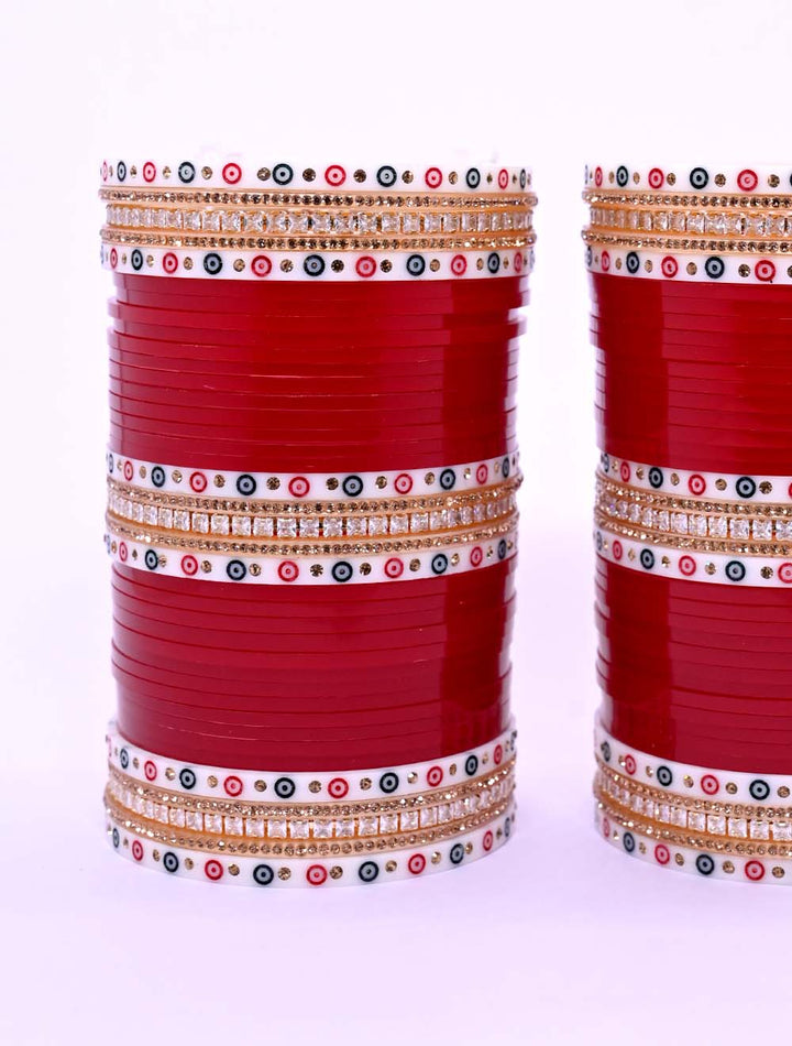 Rukmani Maroon Bangles With American Diamond Kada's Punjabi Chura