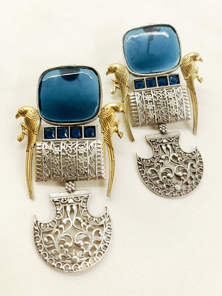 Mira Blue Oxidized Earring