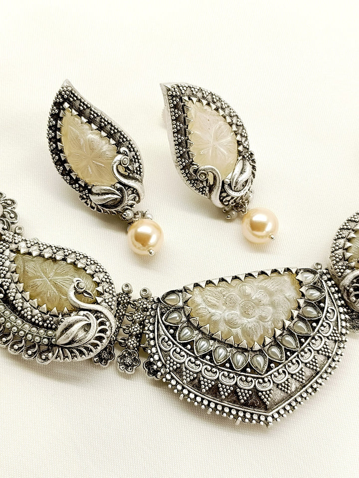 Riddhi Grey Peacock Oxidized Set