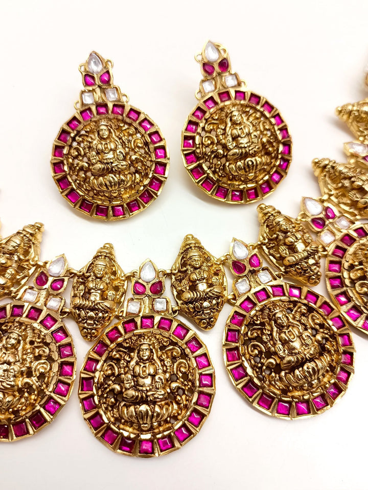 Seerat Majenta Antique Temple Necklace Set