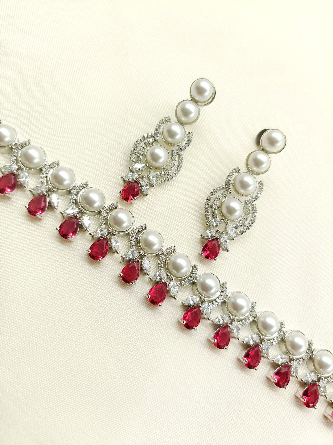 Leena Rose Pink American Diamond Necklace Set