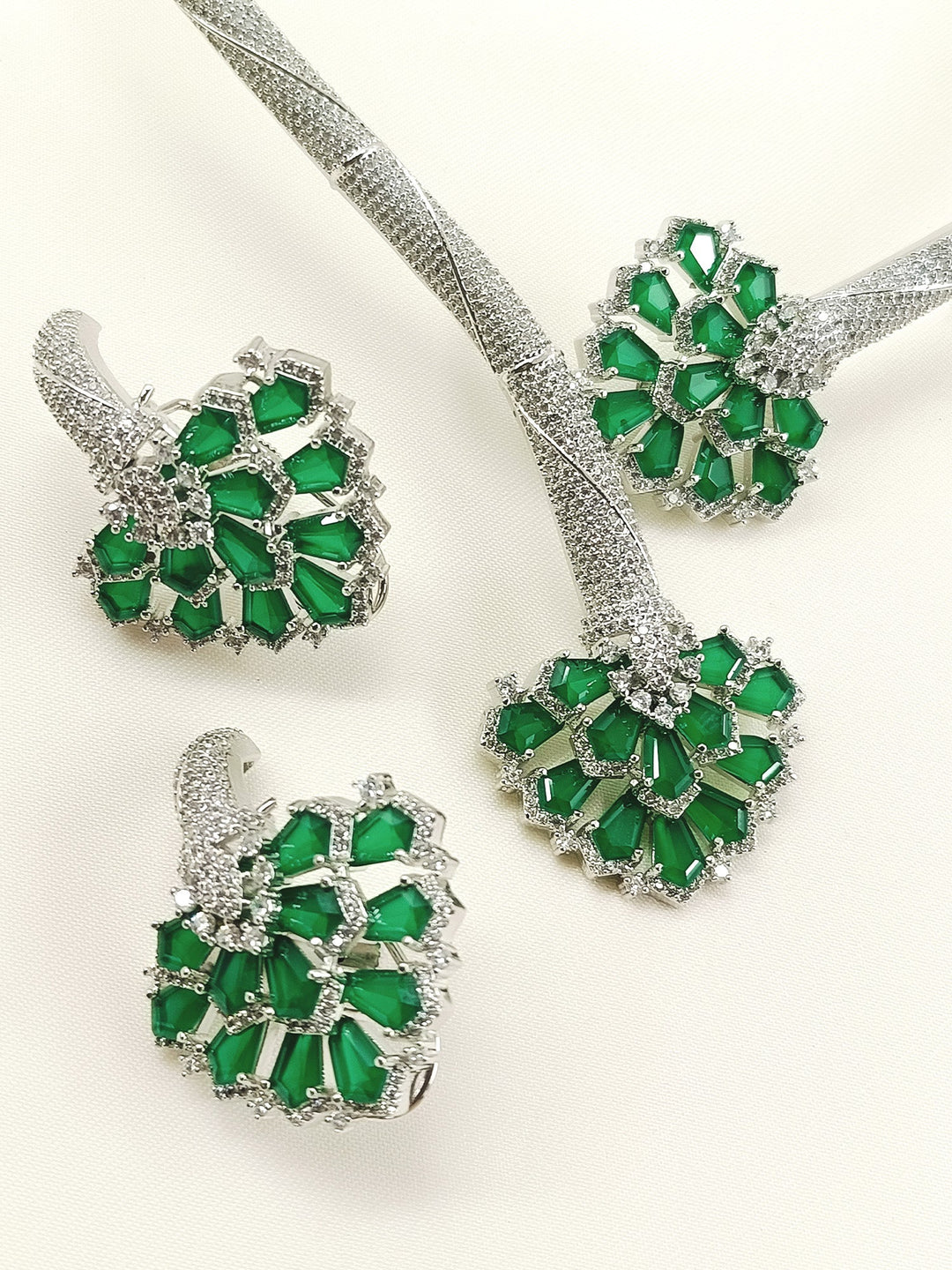 Amruta Green American Diamond Hasli Styled Set