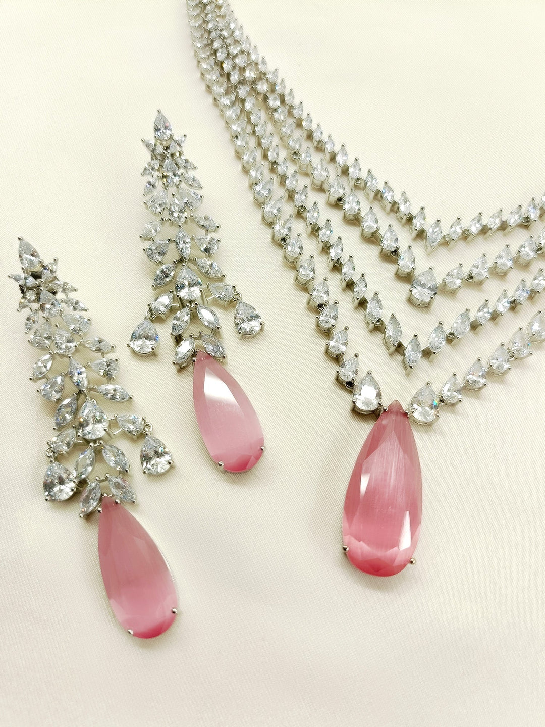 Winnie Pink American Diamond Necklace Set