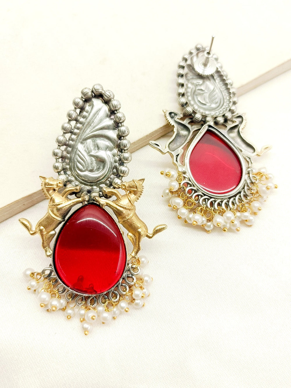 Roshan Maroon Oxidized Earrings