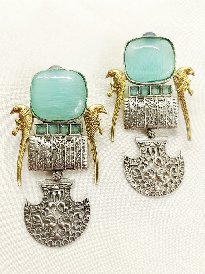 Fardeen Mint Green Oxidized Earring - Brass Dangler