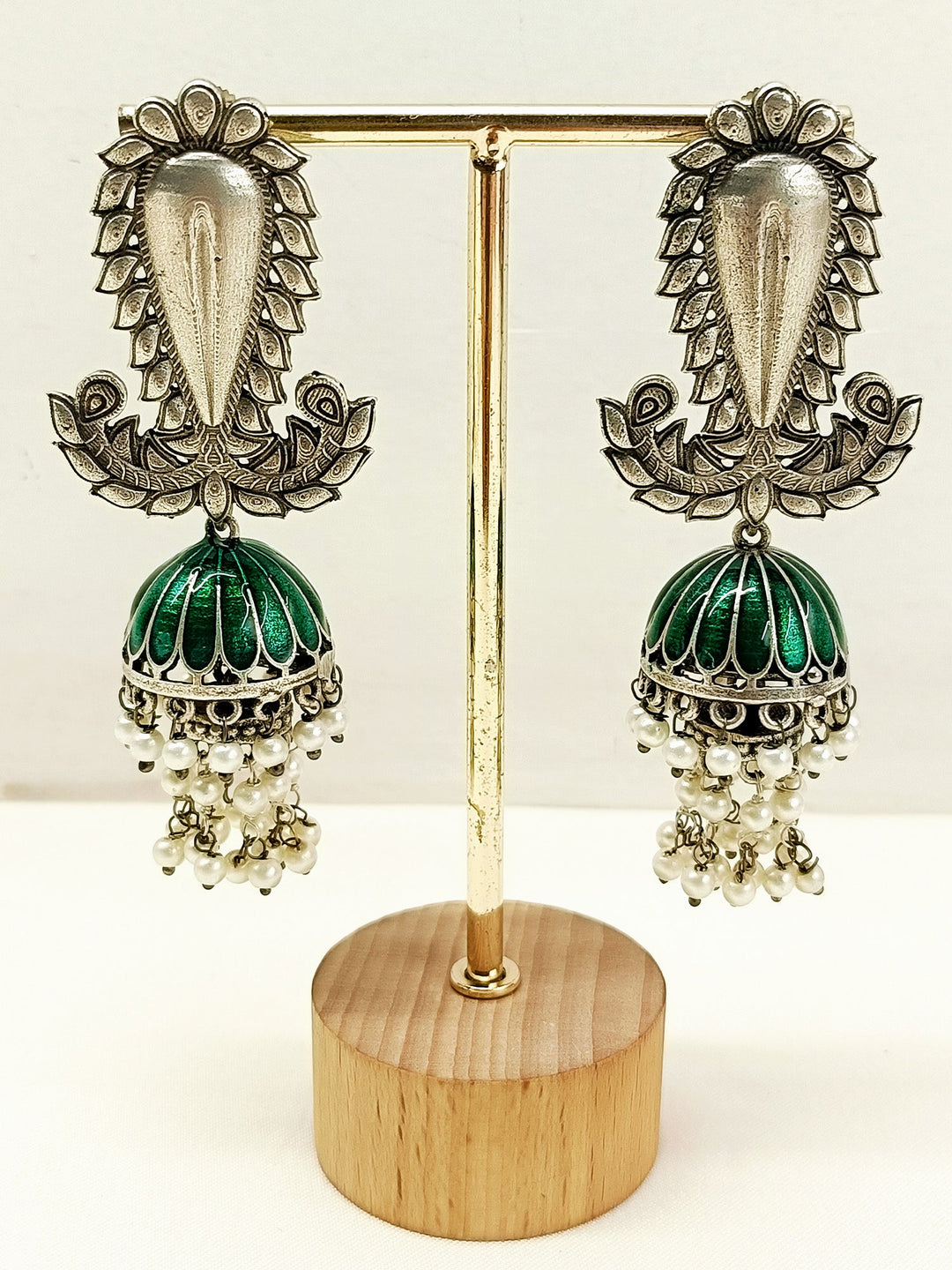 Dhawni Green Oxidized Jhumki