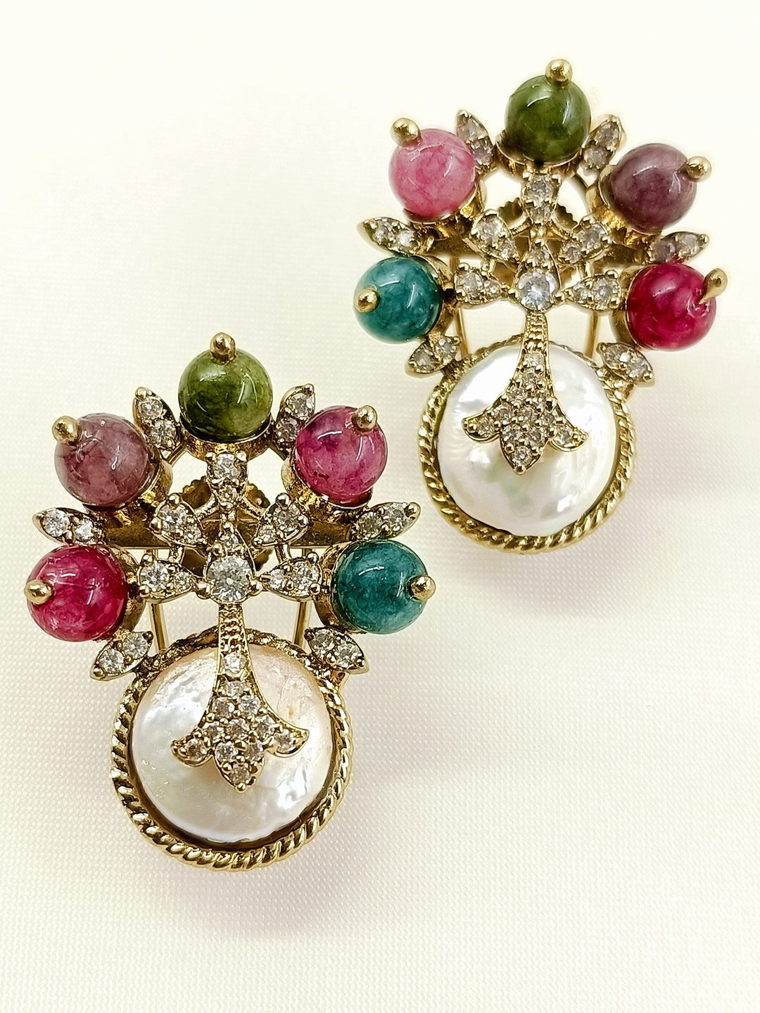 Azra Multi Colour Victorian Earring - Antique Gold Plating