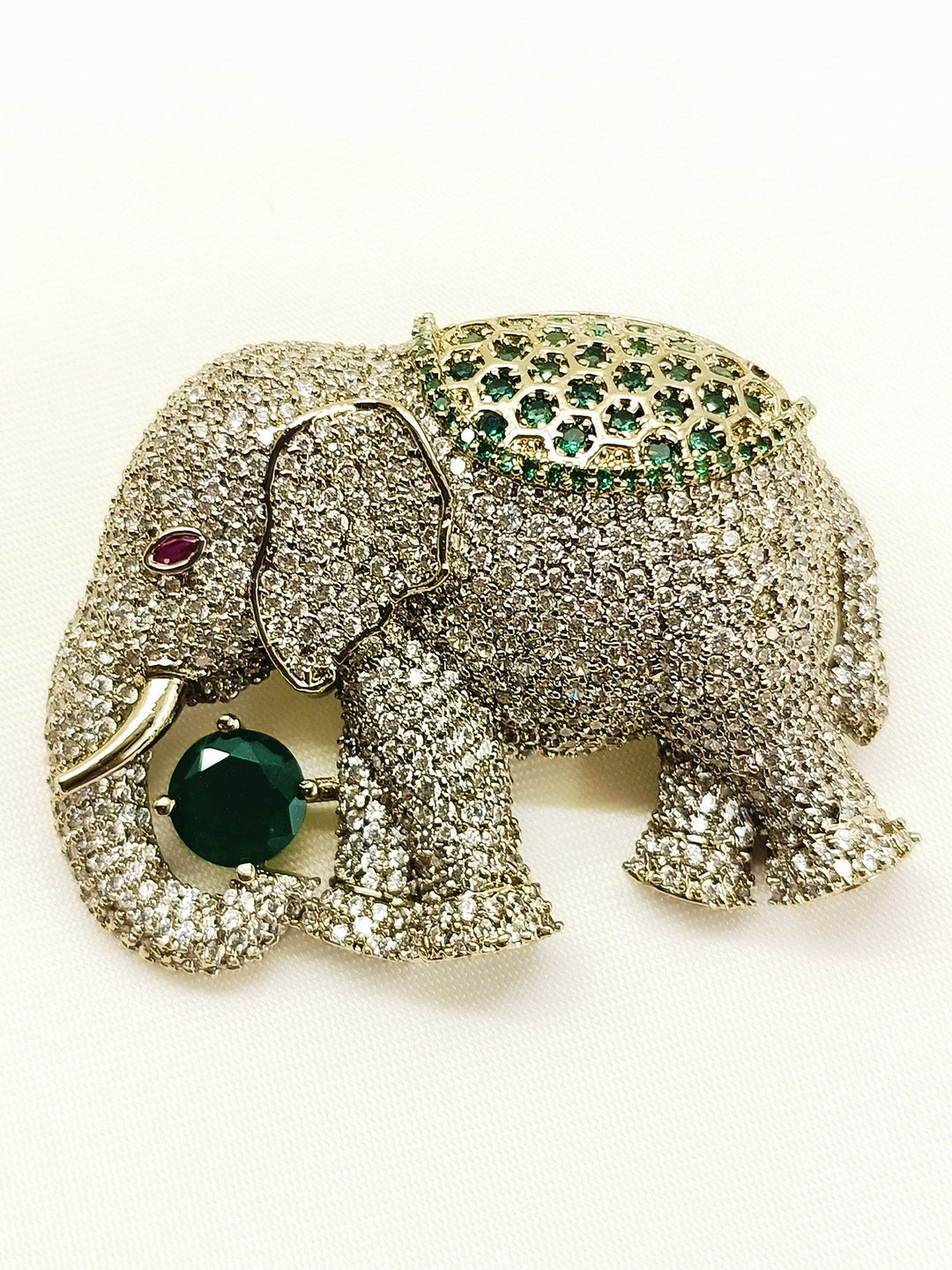 Hredhaan Green Elephant Brooch
