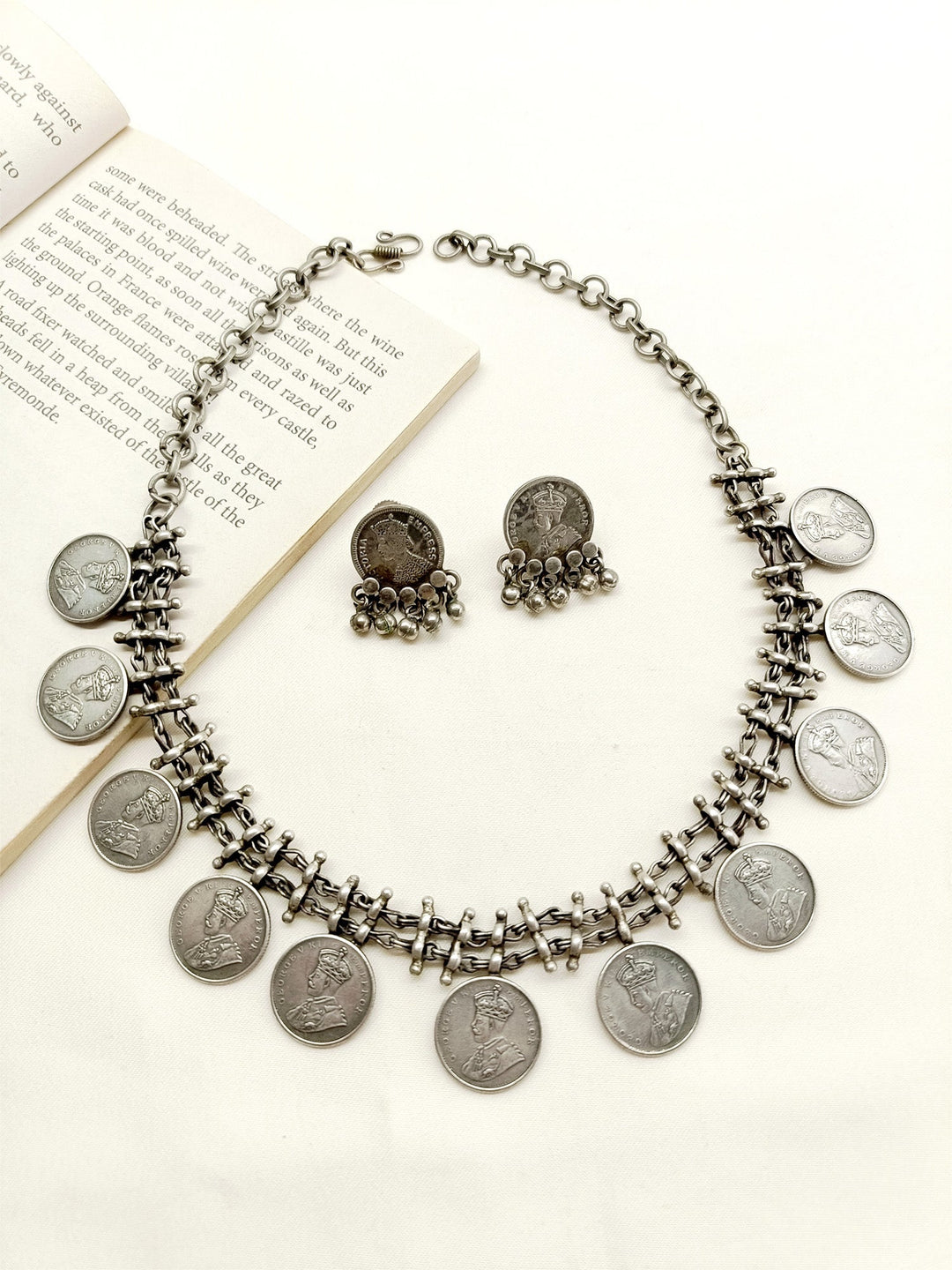 Ajuri German Silver Oxidized Necklace Set