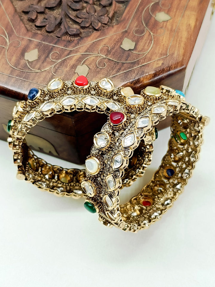 Manvita Multi Colour Victorian Bangles - Antique Gold-Plated