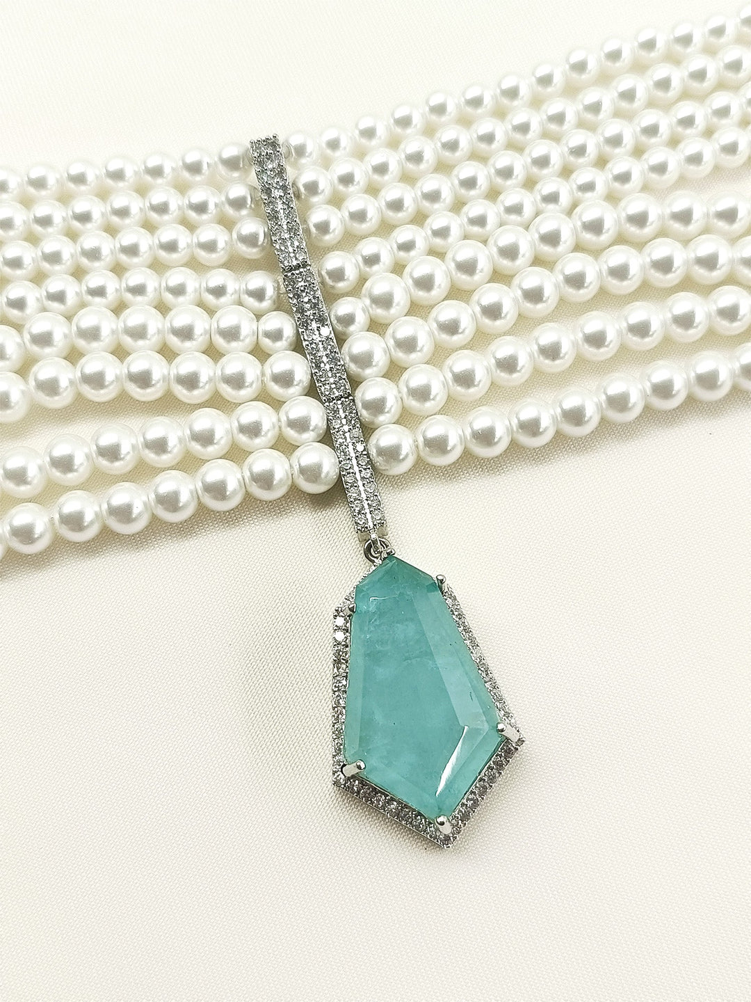 Jhanvi Mint Green American Diamond Choker Set